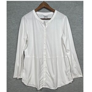 J‎ Jill Womens M Shirt White Button Up Long Sleeve Top Roll Tab Sleeve